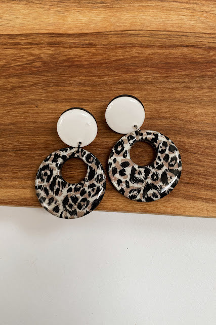 Resin Earrings  - White leopard print