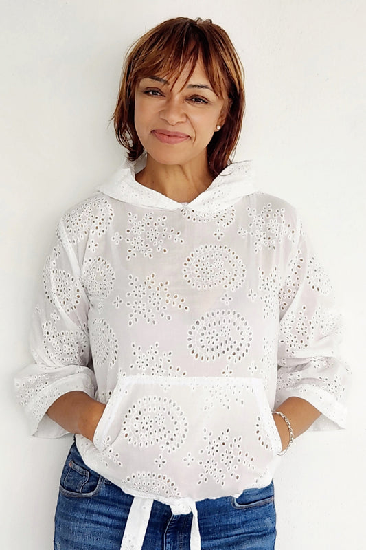 Broderie Anglaise Hoodie - White