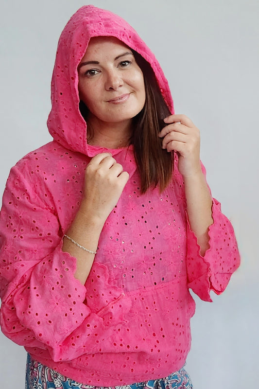 Broderie Anglaise Hoodie - Pink
