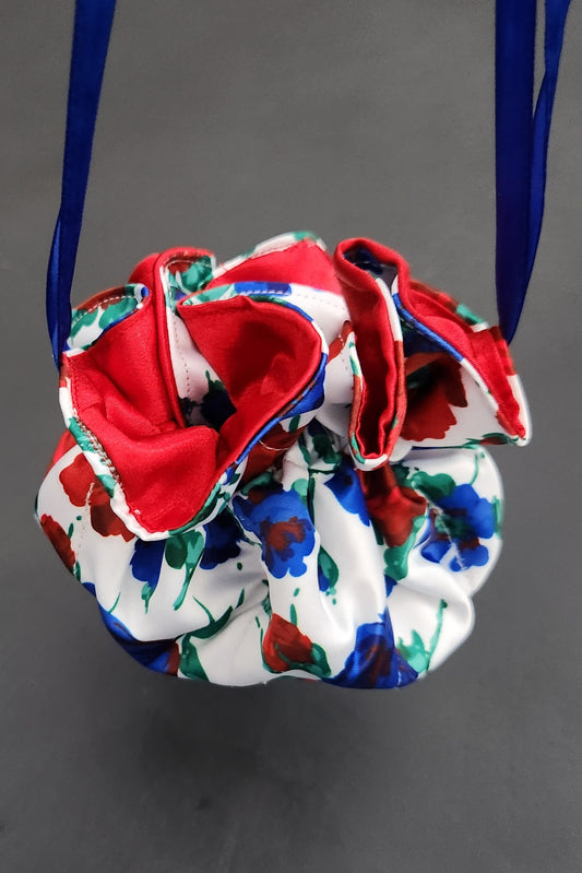 Jewellery Pouch - Floral and red satin