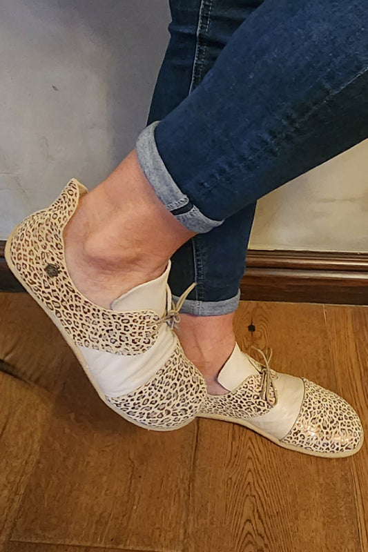 Barefoot Leather Shoe - Cream and bronze leopard print