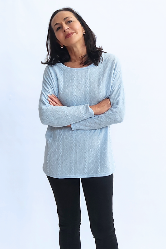 Cable Knit Batwing Top - Sky blue