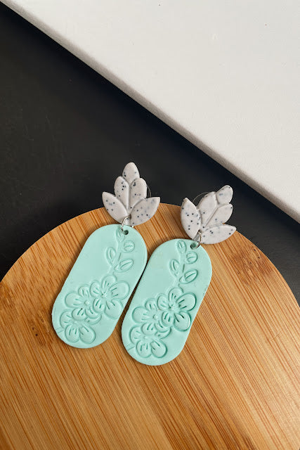 Polymer Clay Earrings - Mint and grey
