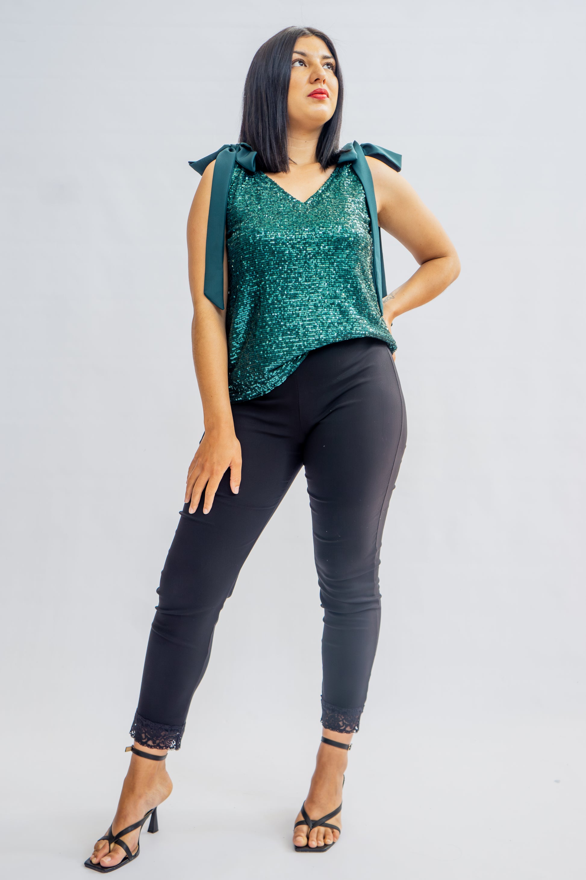 Sequin Top With Bow Detail Emerald Green Sonni And Saar 2161