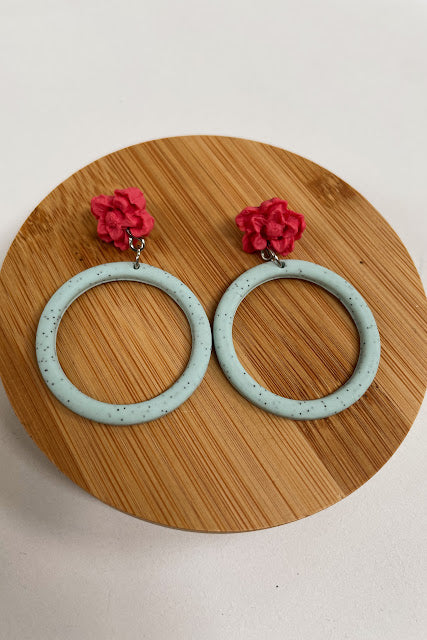 Polymer Clay Earrings - Soft turquoise and dark pink