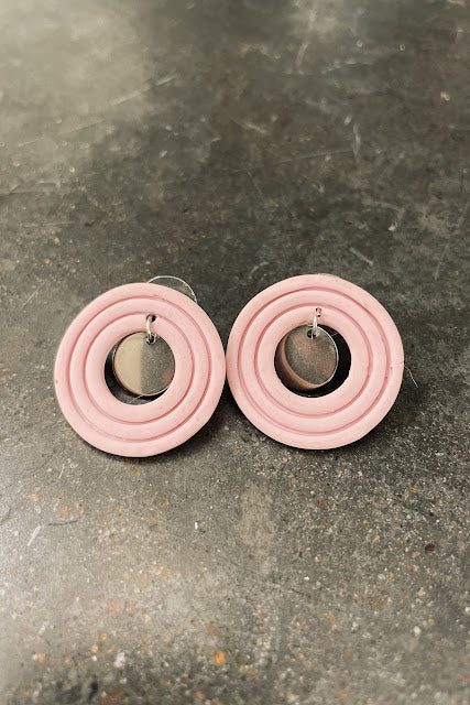 Polymer Clay Earrings - Light pink/ purple and silver