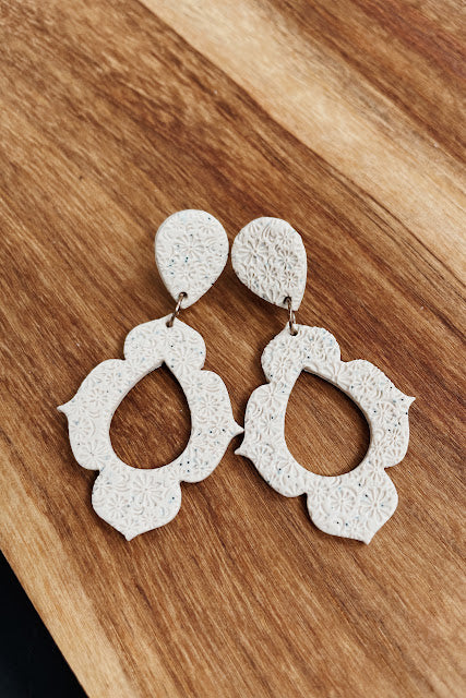Polymer Clay Earrings - Antique white