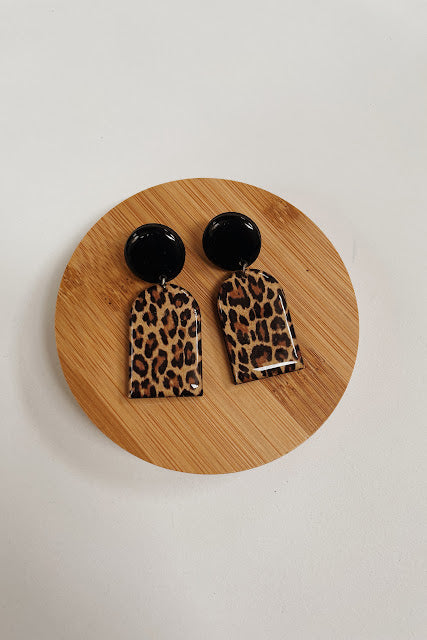 Resin Earrings  - Black leopard print